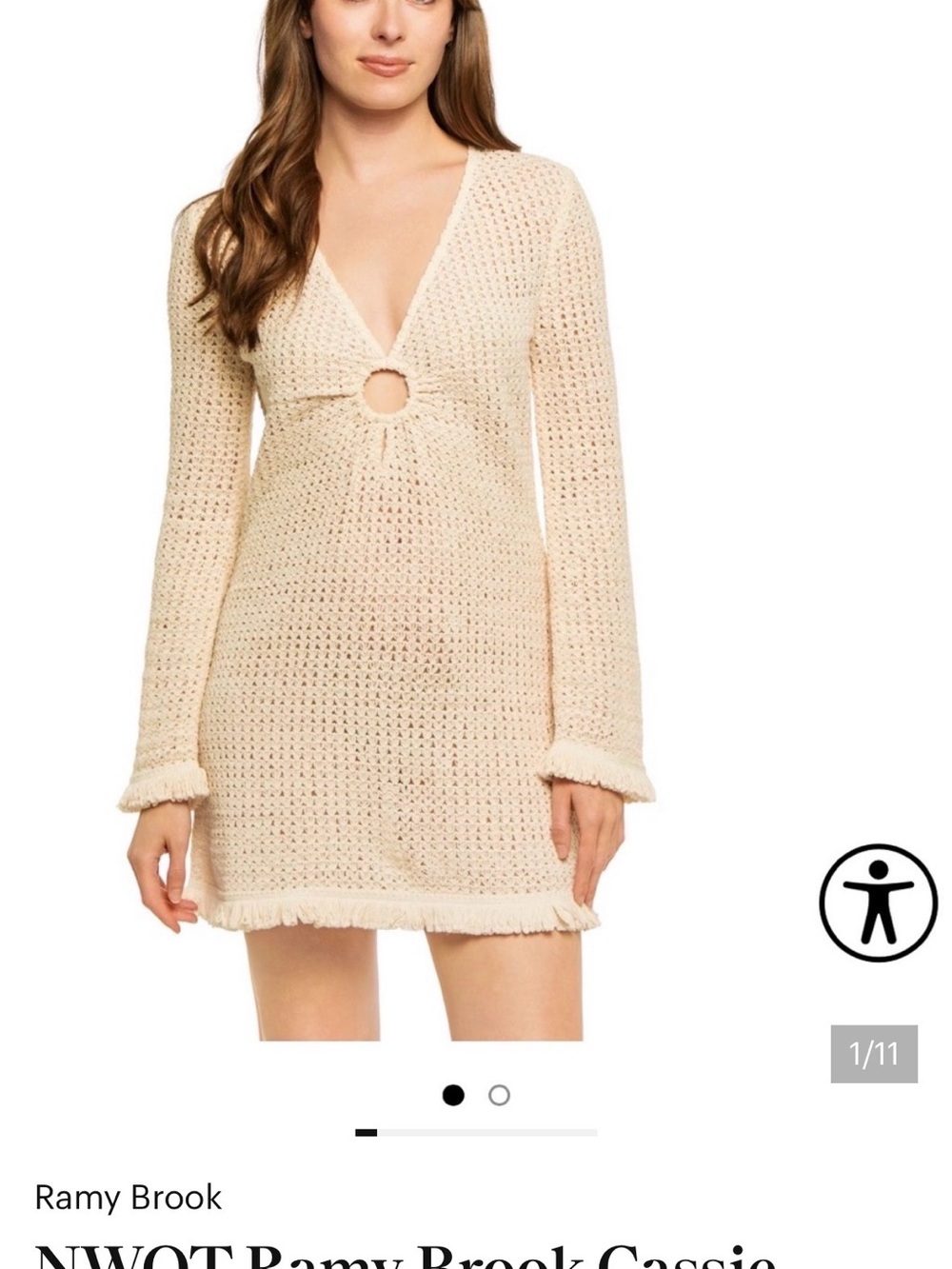 Ramy Brook Cream Crochet Ring-Front Mini Dress